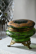 Late Victorian Bohemian Emerald Green Enameled Art Glass Jewel Casket with Gilt Bronze Mounts | Circa 1880–1900