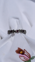 American Ruby & Diamond Eternity Ring in Silver & Gold | Rose Cut Diamond Foliate Band