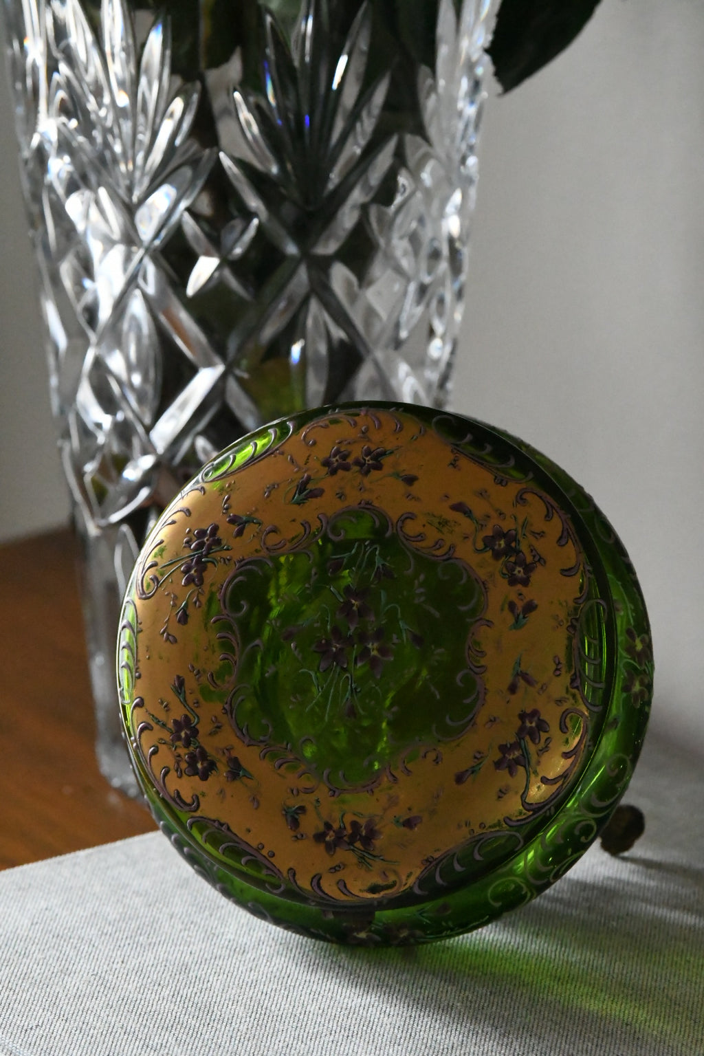 Late Victorian Bohemian Emerald Green Enameled Art Glass Jewel Casket with Gilt Bronze Mounts | Circa 1880–1900
