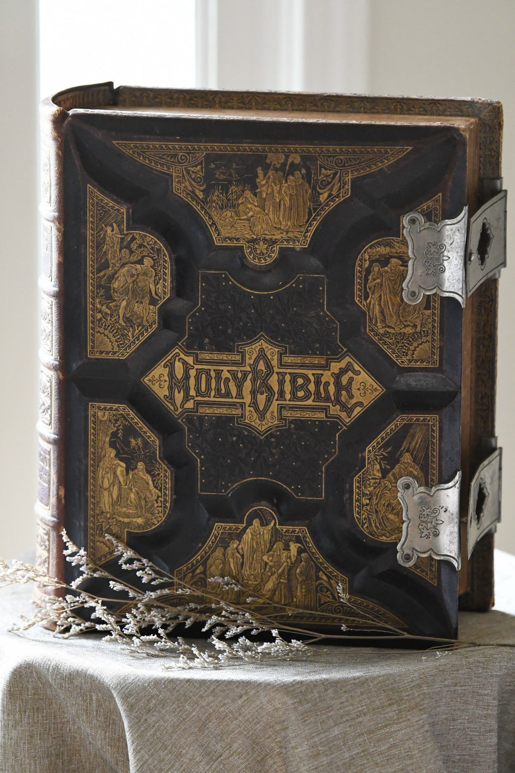 Exceptional 1881 E.W. Sawyer Victorian Family Bible with Original Working Clasps | Blank Genealogy Pages | Nearly 2,000 Illustrations