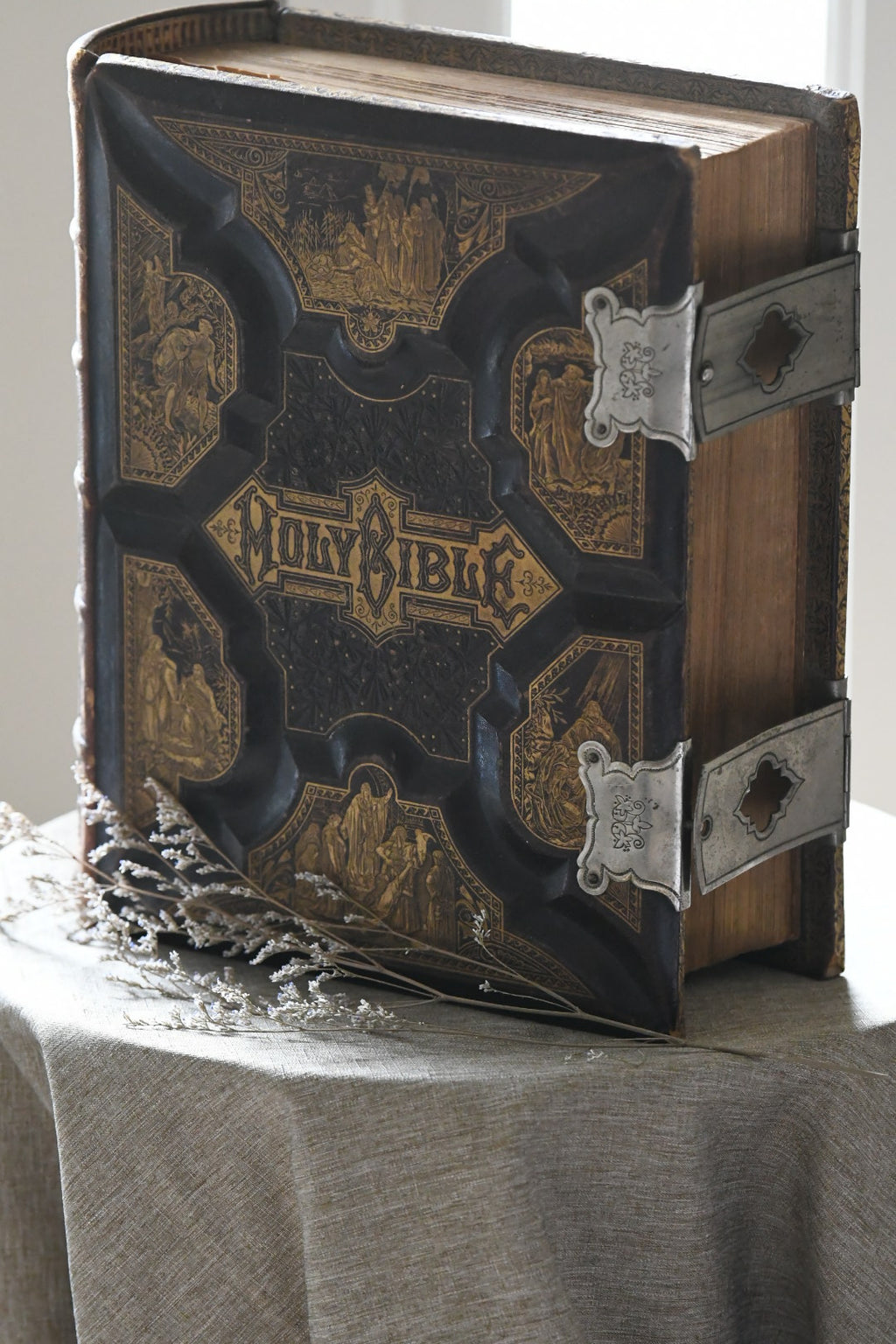 Exceptional 1881 E.W. Sawyer Victorian Family Bible with Original Working Clasps | Blank Genealogy Pages | Nearly 2,000 Illustrations