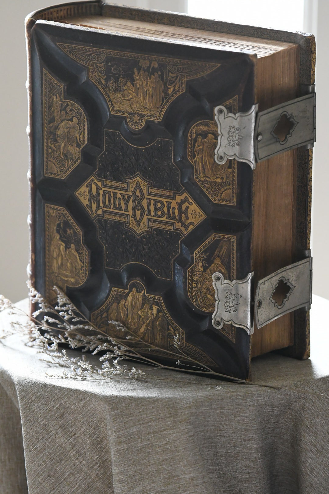 Exceptional 1881 E.W. Sawyer Victorian Family Bible with Original Working Clasps | Blank Genealogy Pages | Nearly 2,000 Illustrations