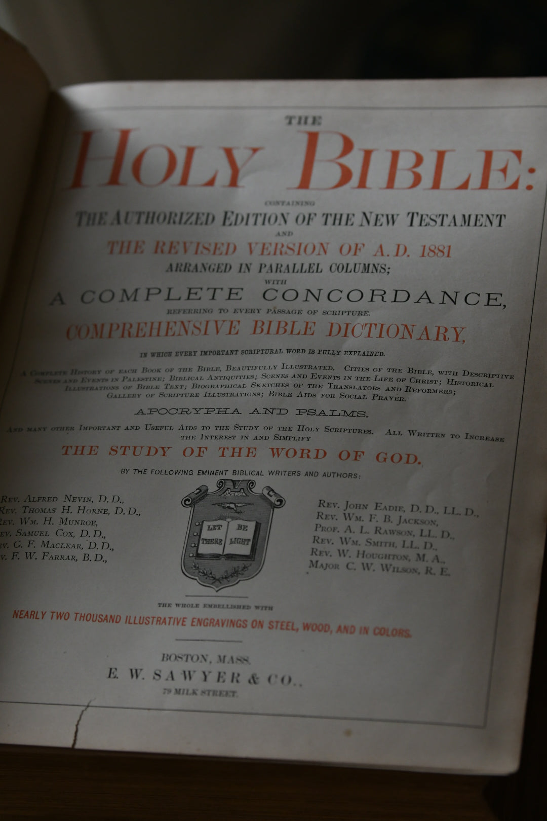 Exceptional 1881 E.W. Sawyer Victorian Family Bible with Original Working Clasps | Blank Genealogy Pages | Nearly 2,000 Illustrations