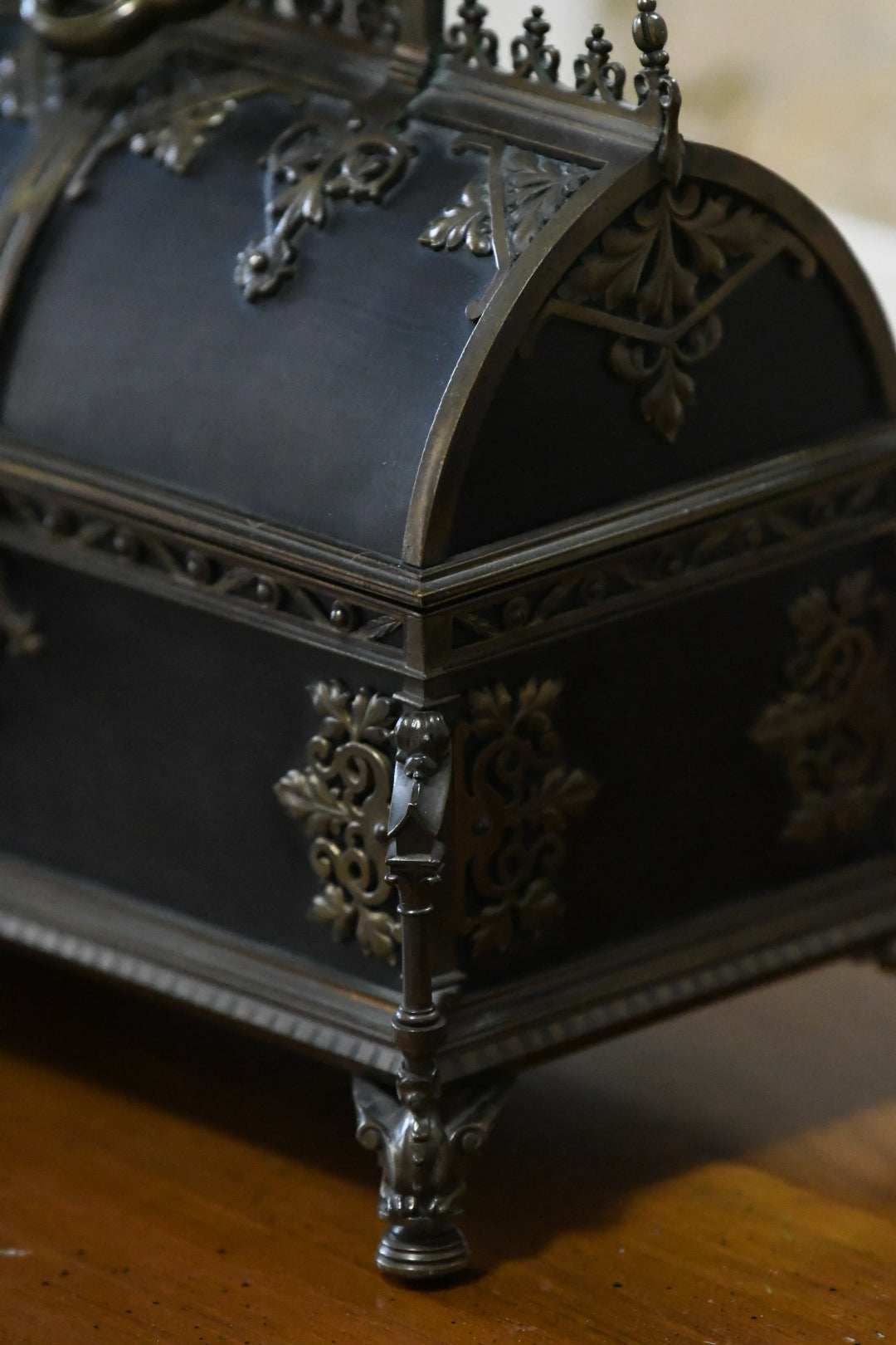 Exceptional 19th-Century Gothic Revival Bronze-Mounted Cassette (Casket) with Iron Interior