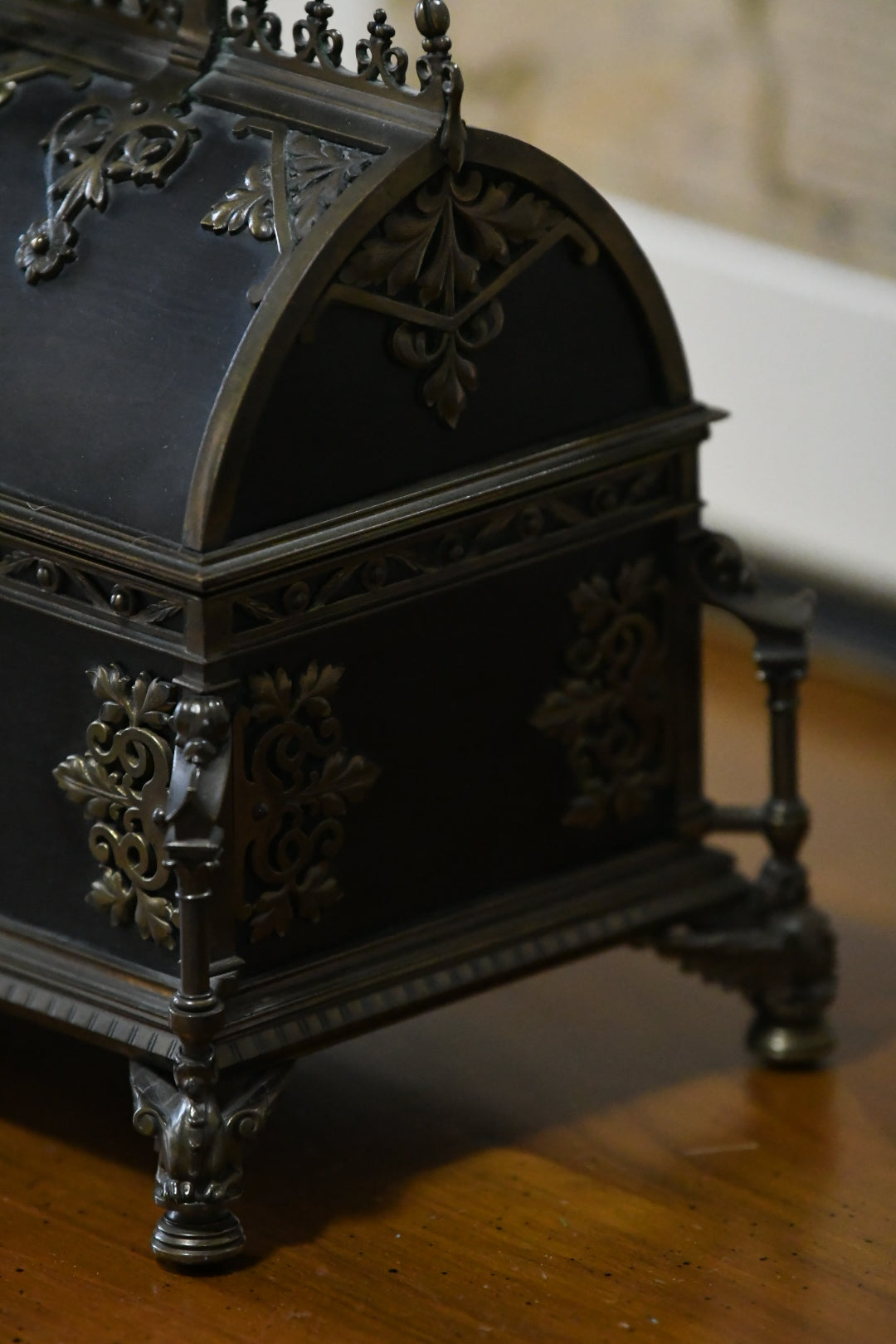 Exceptional 19th-Century Gothic Revival Bronze-Mounted Cassette (Casket) with Iron Interior