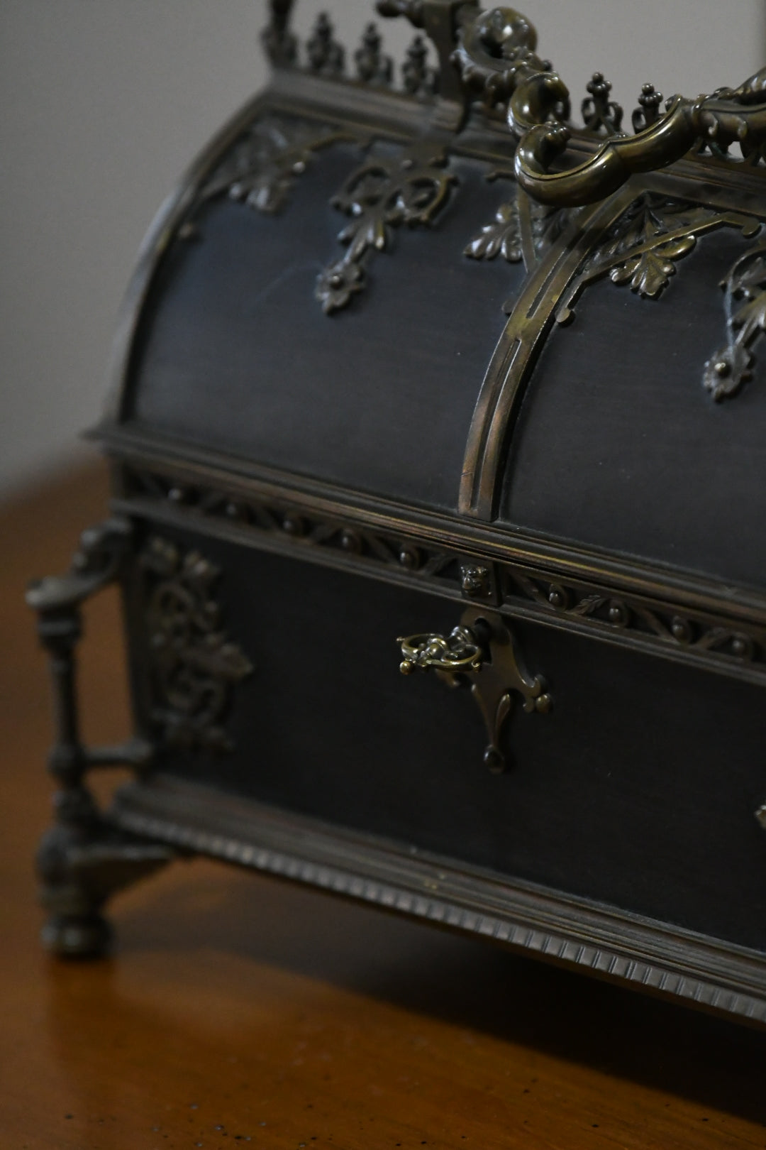 Exceptional 19th-Century Gothic Revival Bronze-Mounted Cassette (Casket) with Iron Interior