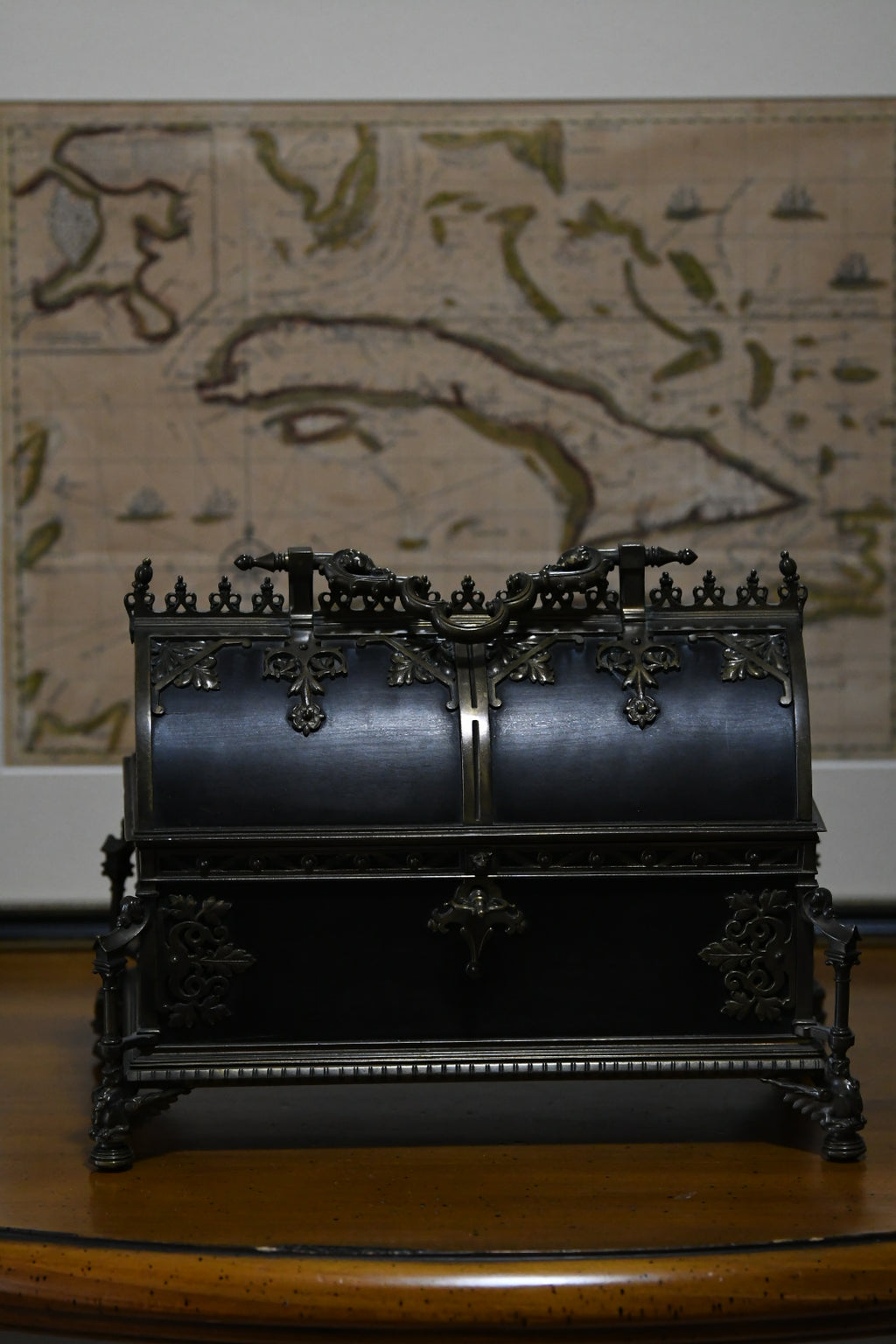 Exceptional 19th-Century Gothic Revival Bronze-Mounted Cassette (Casket) with Iron Interior