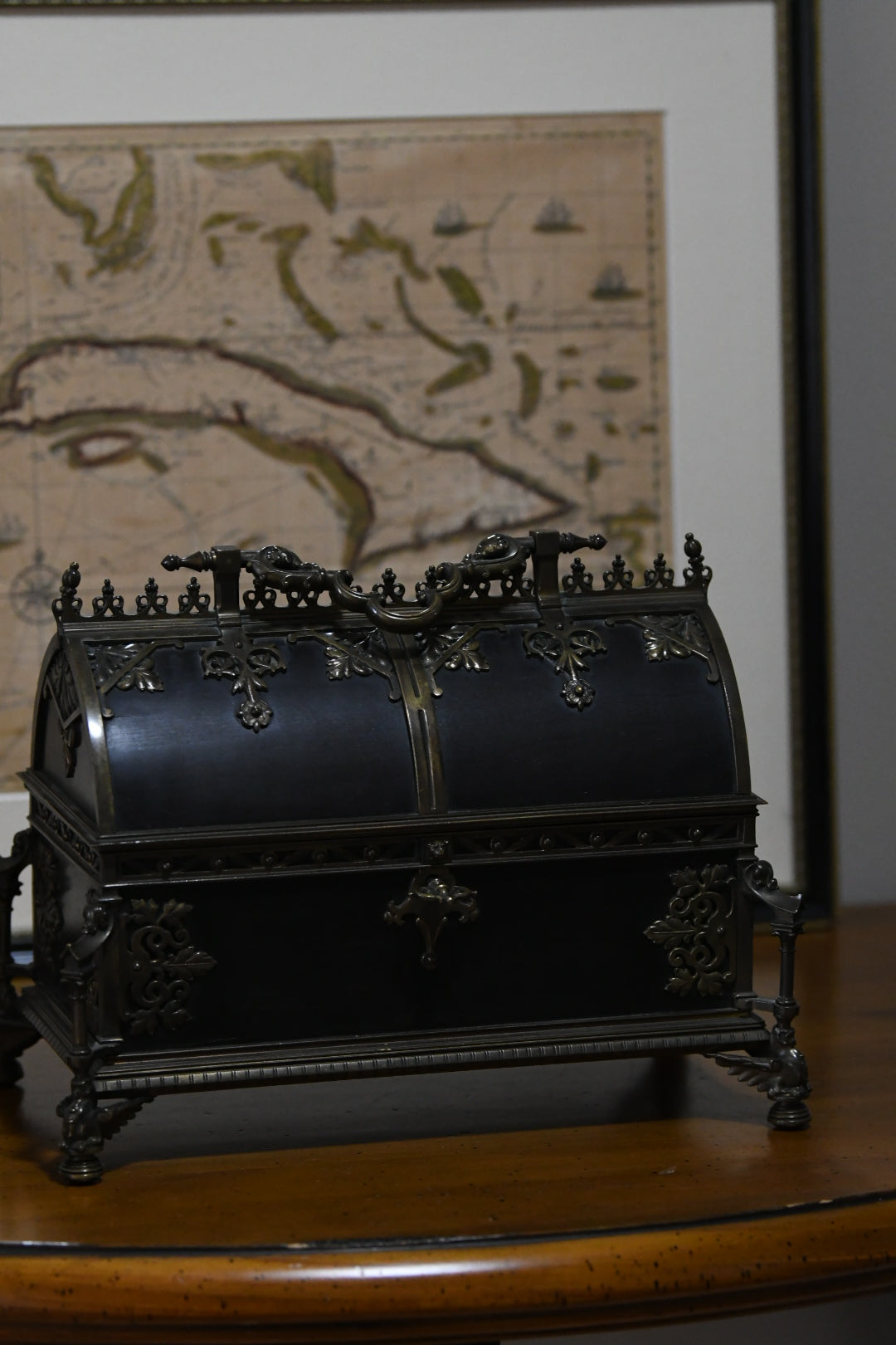 Exceptional 19th-Century Gothic Revival Bronze-Mounted Cassette (Casket) with Iron Interior