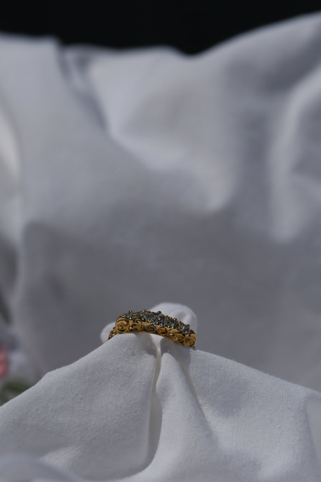 Victorian British 18K Gold Old Mine Cut Diamond Ring | Antique Five Stone Diamond Band by WC & Co