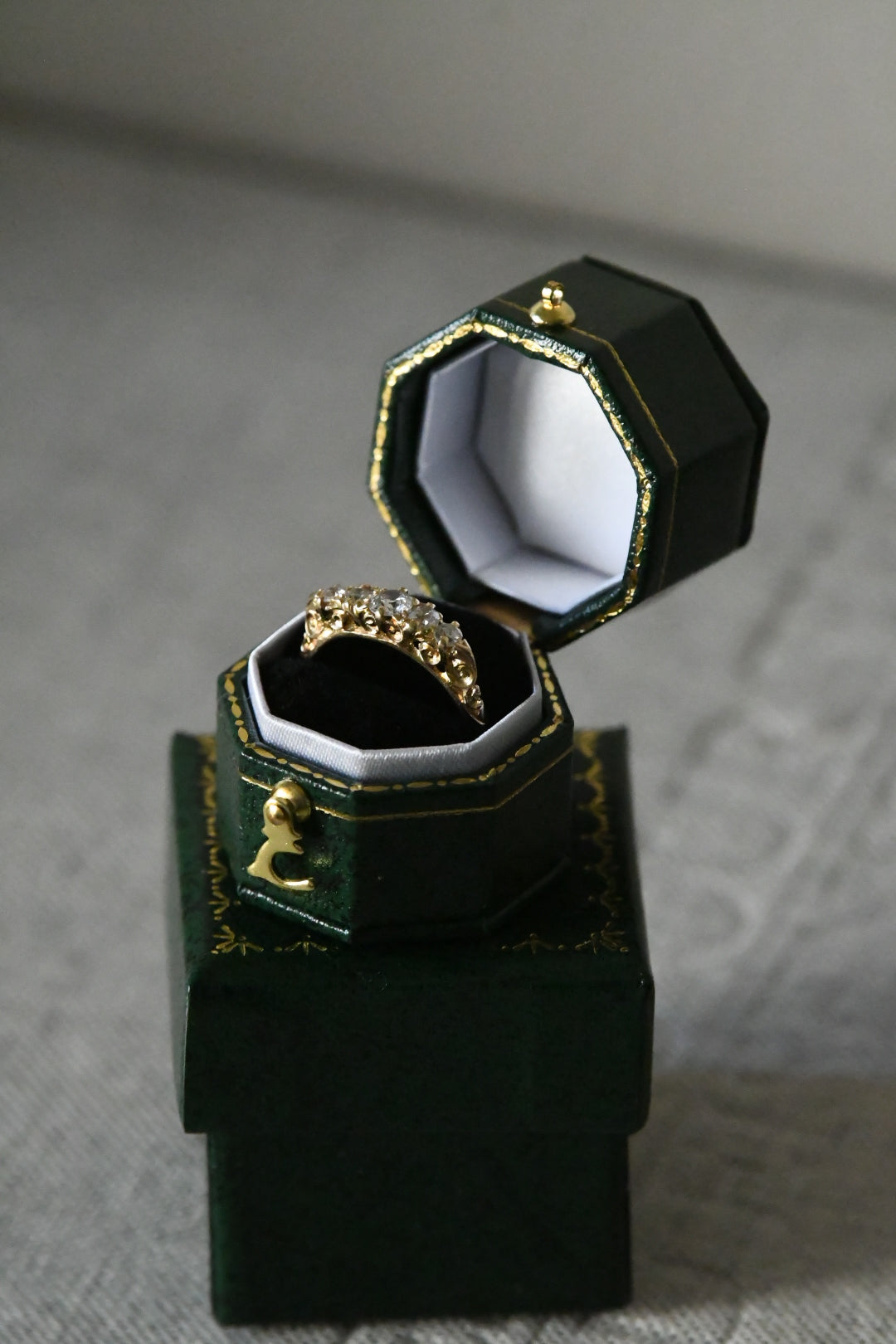 Victorian British 18K Gold Old Mine Cut Diamond Ring | Antique Five Stone Diamond Band by WC & Co
