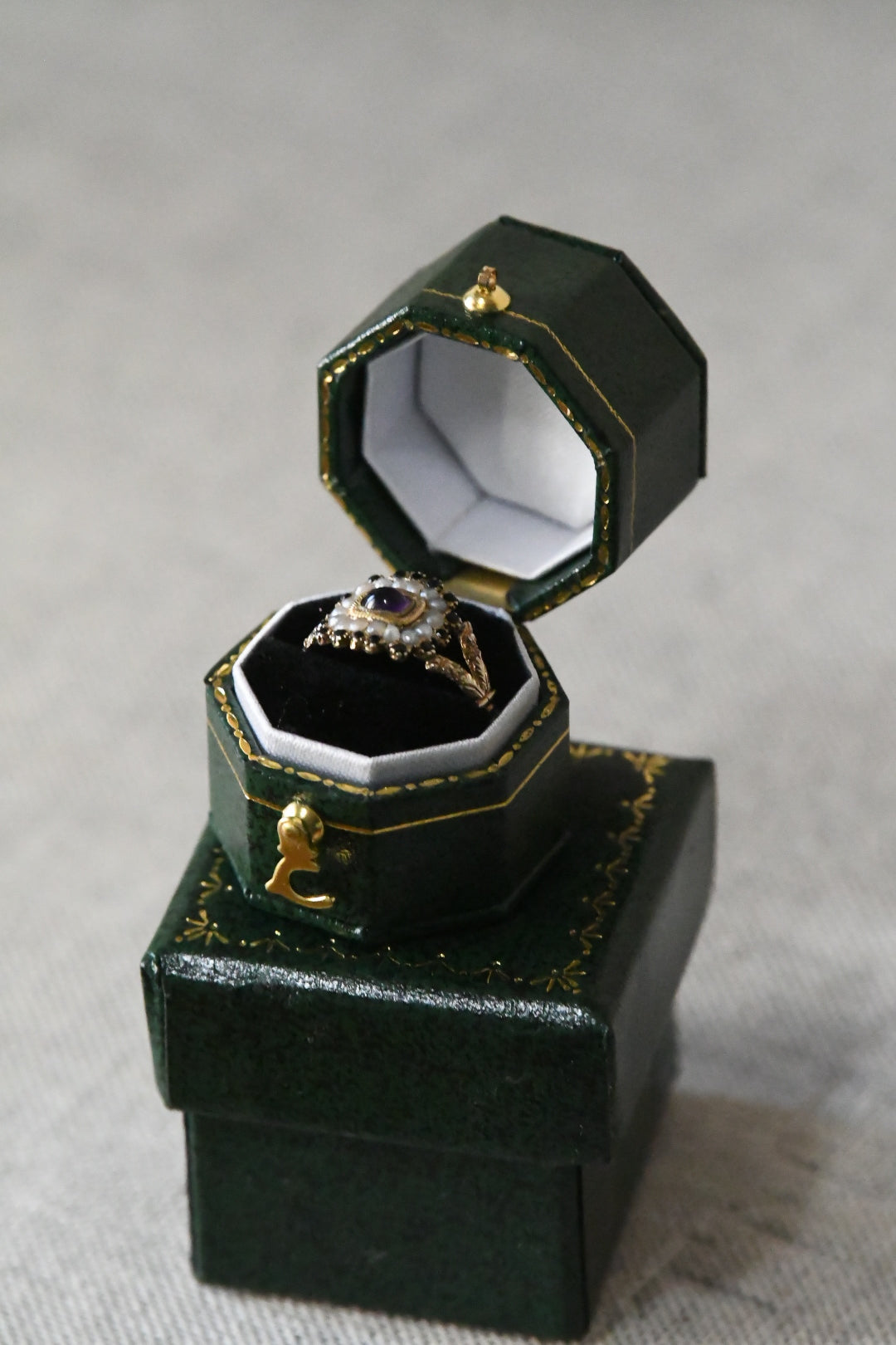 Georgian Amethyst & Natural Pearl Memorial Ring | Inscribed 1830 New York 10K Gold Sentimental Jewel