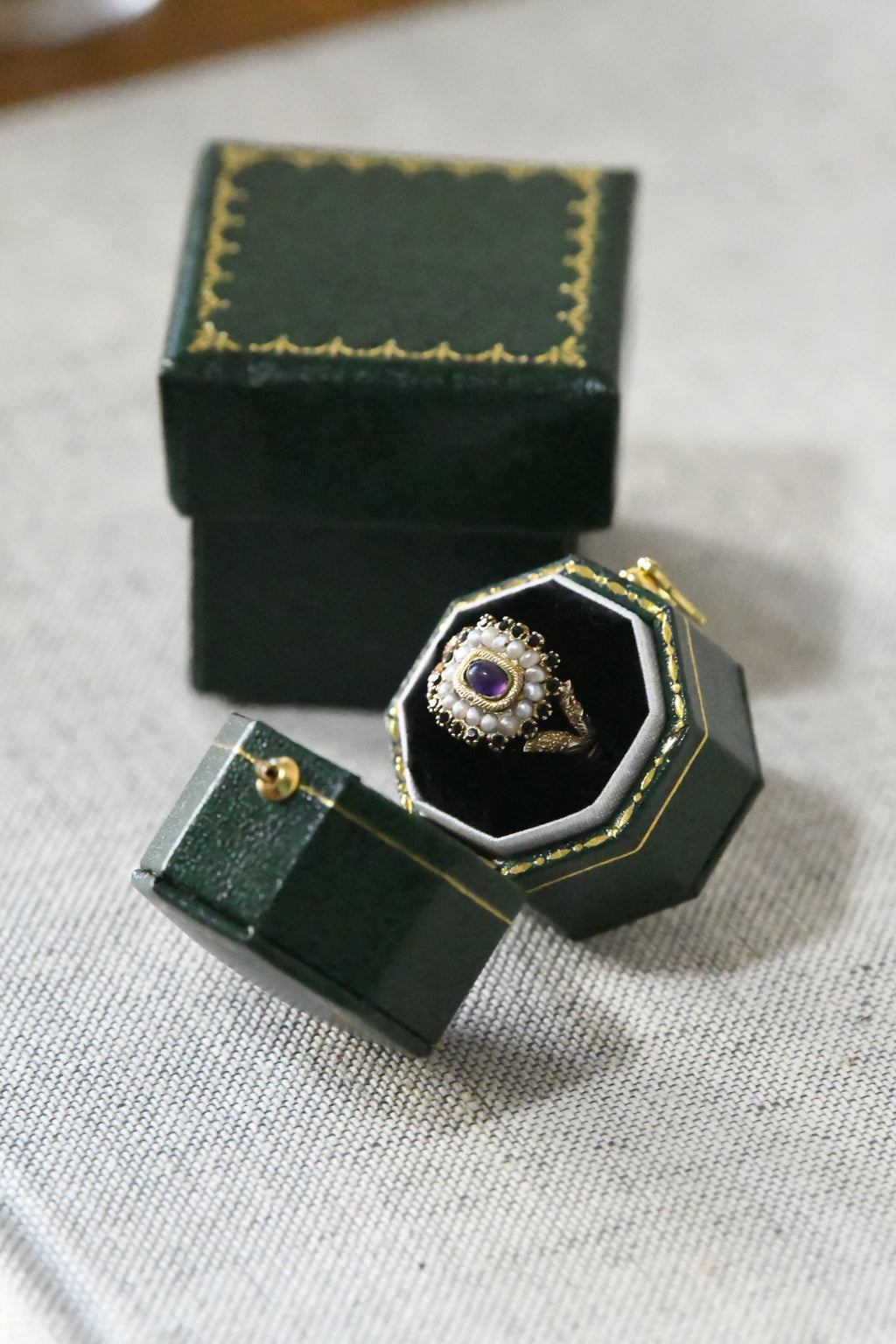 Georgian Amethyst & Natural Pearl Memorial Ring | Inscribed 1830 New York 10K Gold Sentimental Jewel
