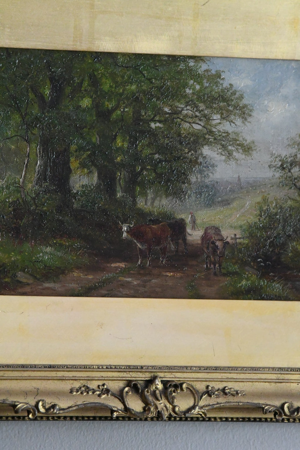 Antique Victorian British Pastoral Landscape with Cattle, Signed W. Lewis, Oil on Canvas, English Country Scene