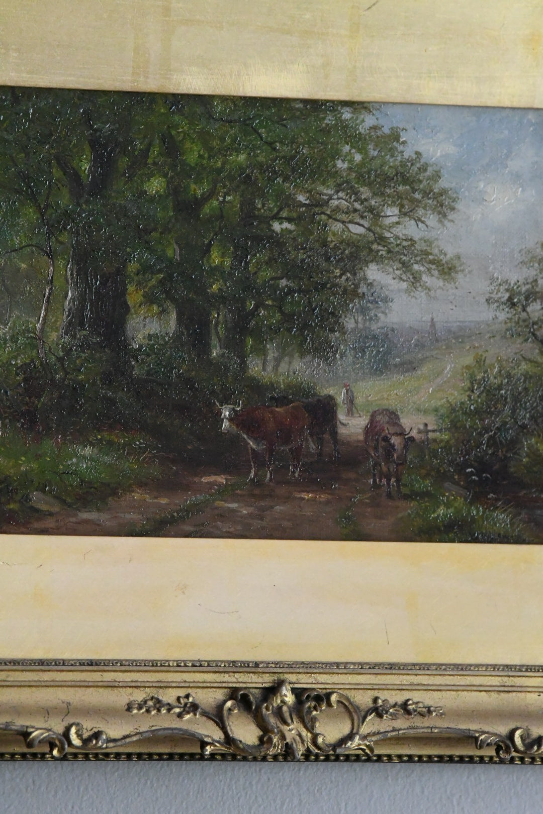 Antique Victorian British Pastoral Landscape with Cattle, Signed W. Lewis, Oil on Canvas, English Country Scene