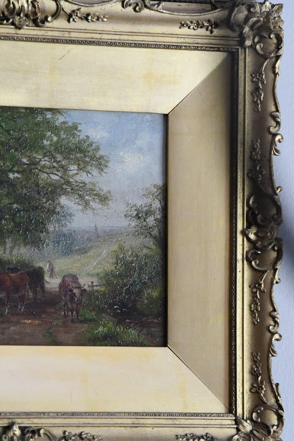 Antique Victorian British Pastoral Landscape with Cattle, Signed W. Lewis, Oil on Canvas, English Country Scene