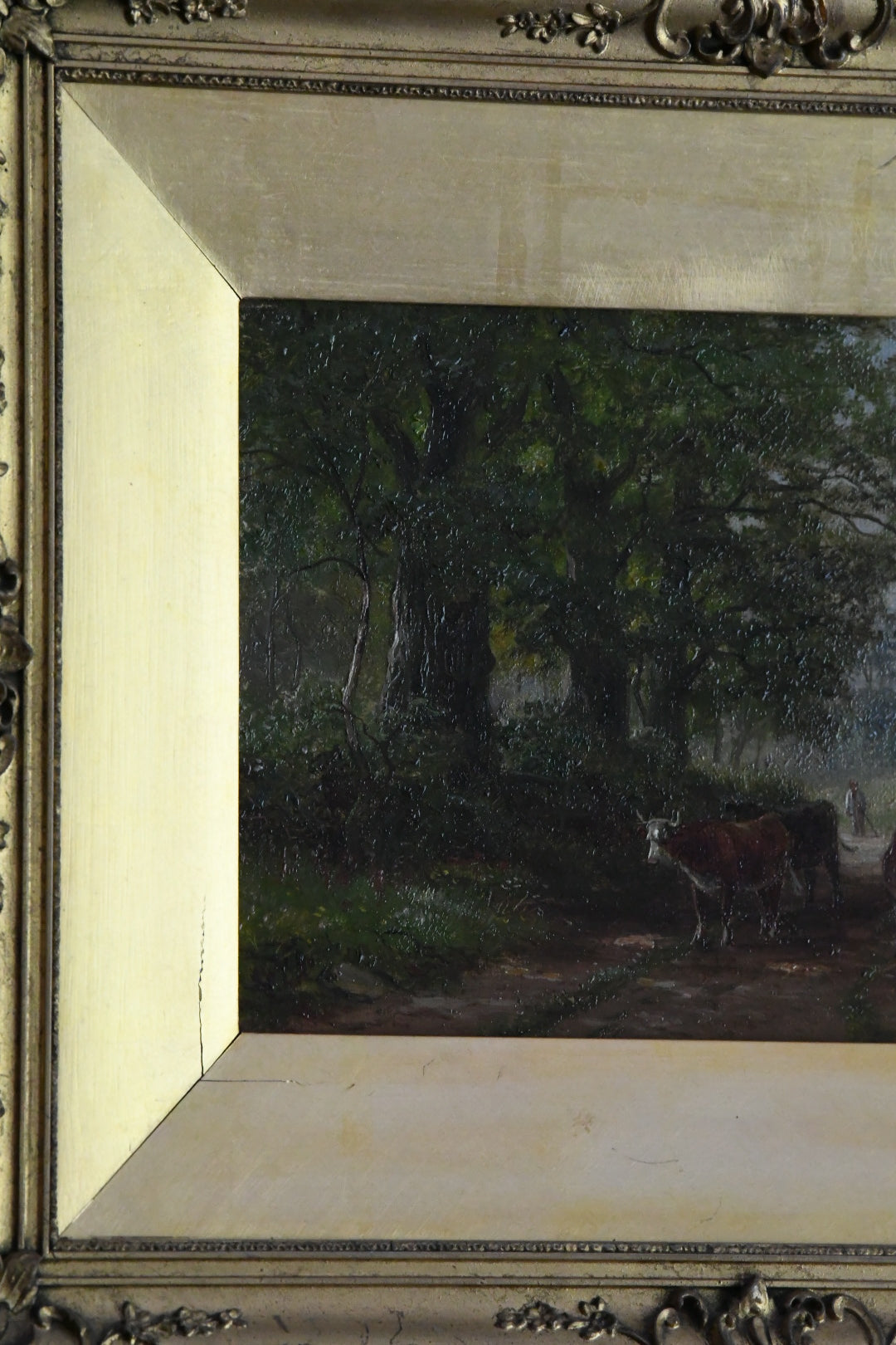 Antique Victorian British Pastoral Landscape with Cattle, Signed W. Lewis, Oil on Canvas, English Country Scene