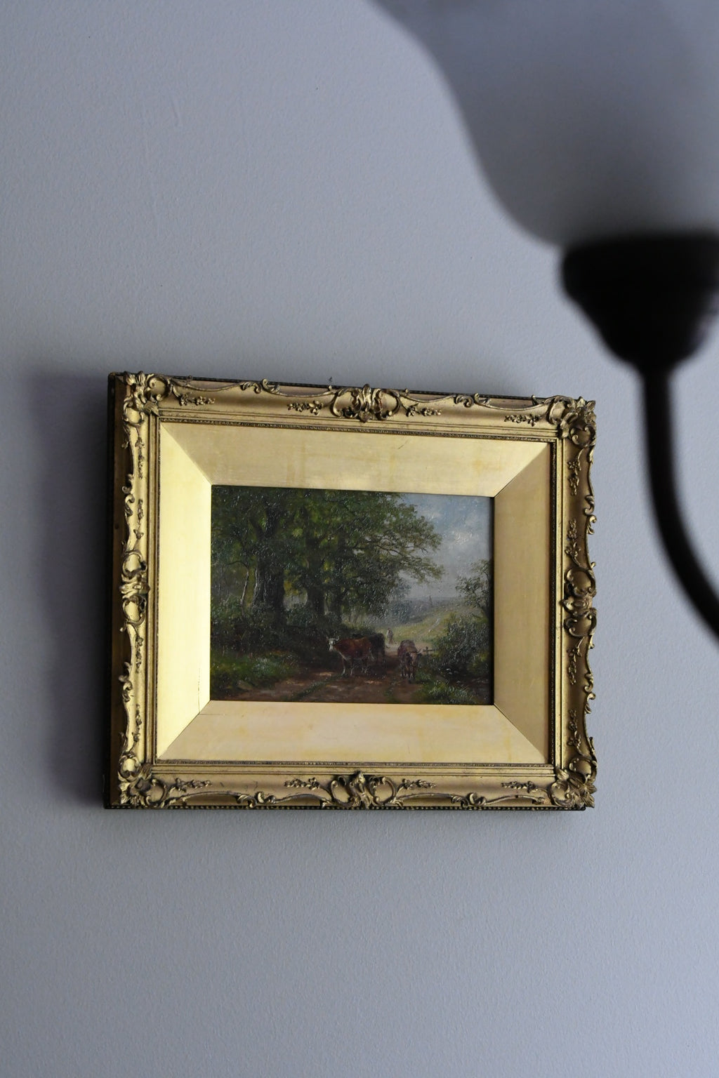 Antique Victorian British Pastoral Landscape with Cattle, Signed W. Lewis, Oil on Canvas, English Country Scene