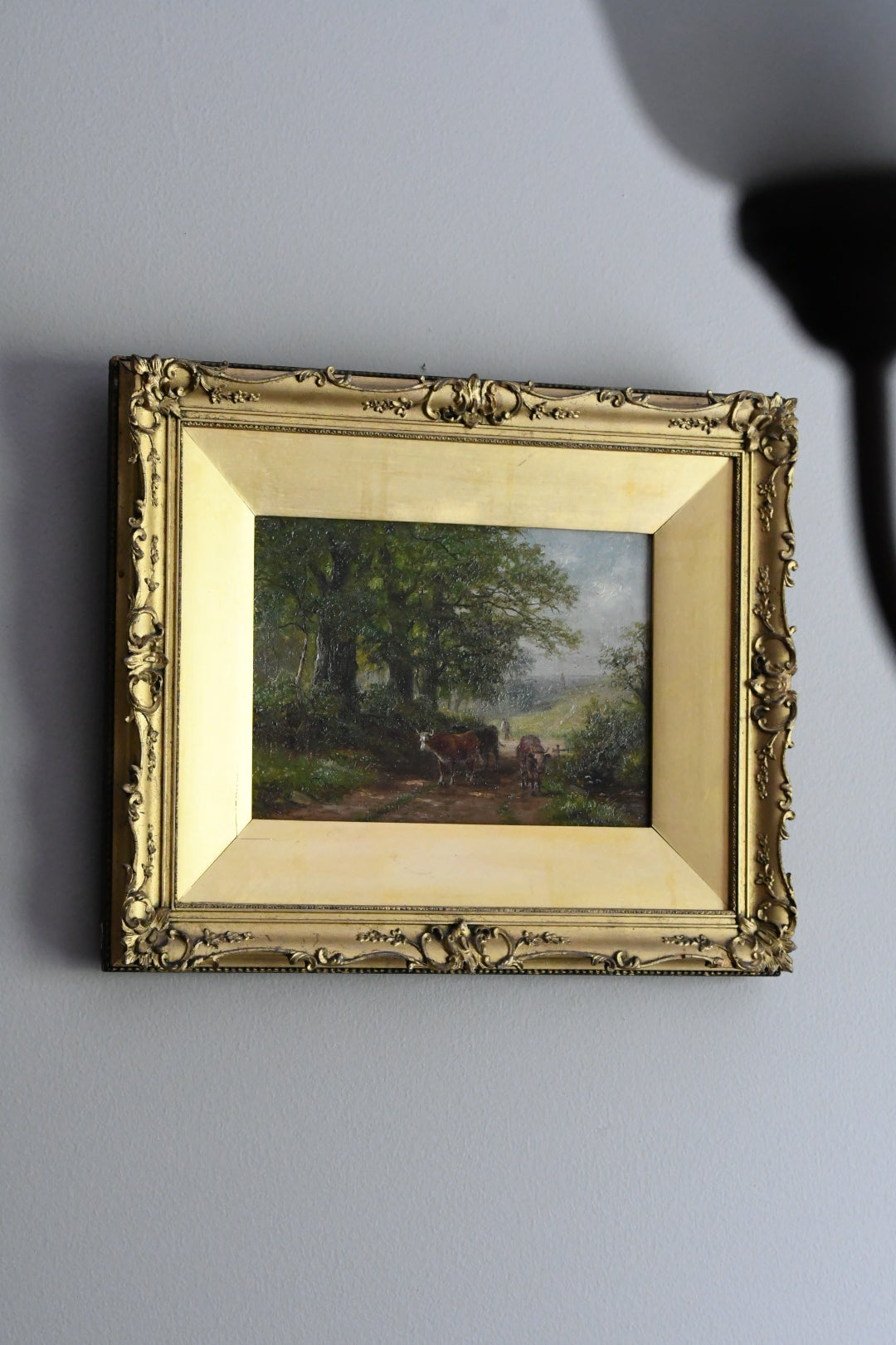 Antique Victorian British Pastoral Landscape with Cattle, Signed W. Lewis, Oil on Canvas, English Country Scene
