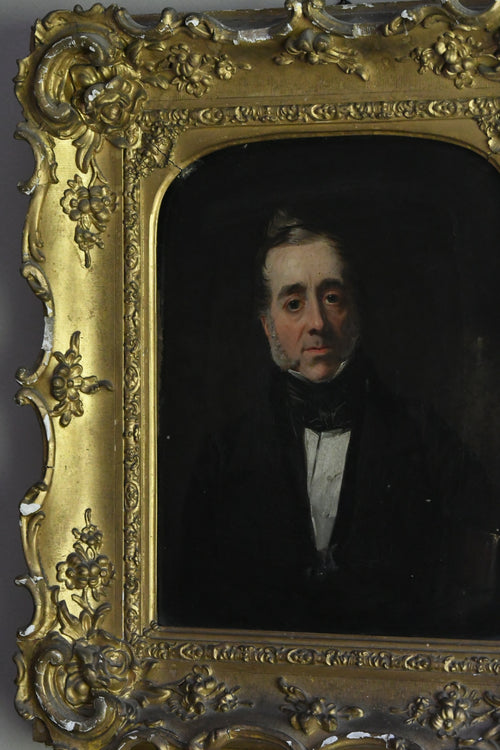 Antique English School Portrait of a Gentleman with Leather-Bound Book, Oil on Canvas, Circa 1840–1850, Early Victorian