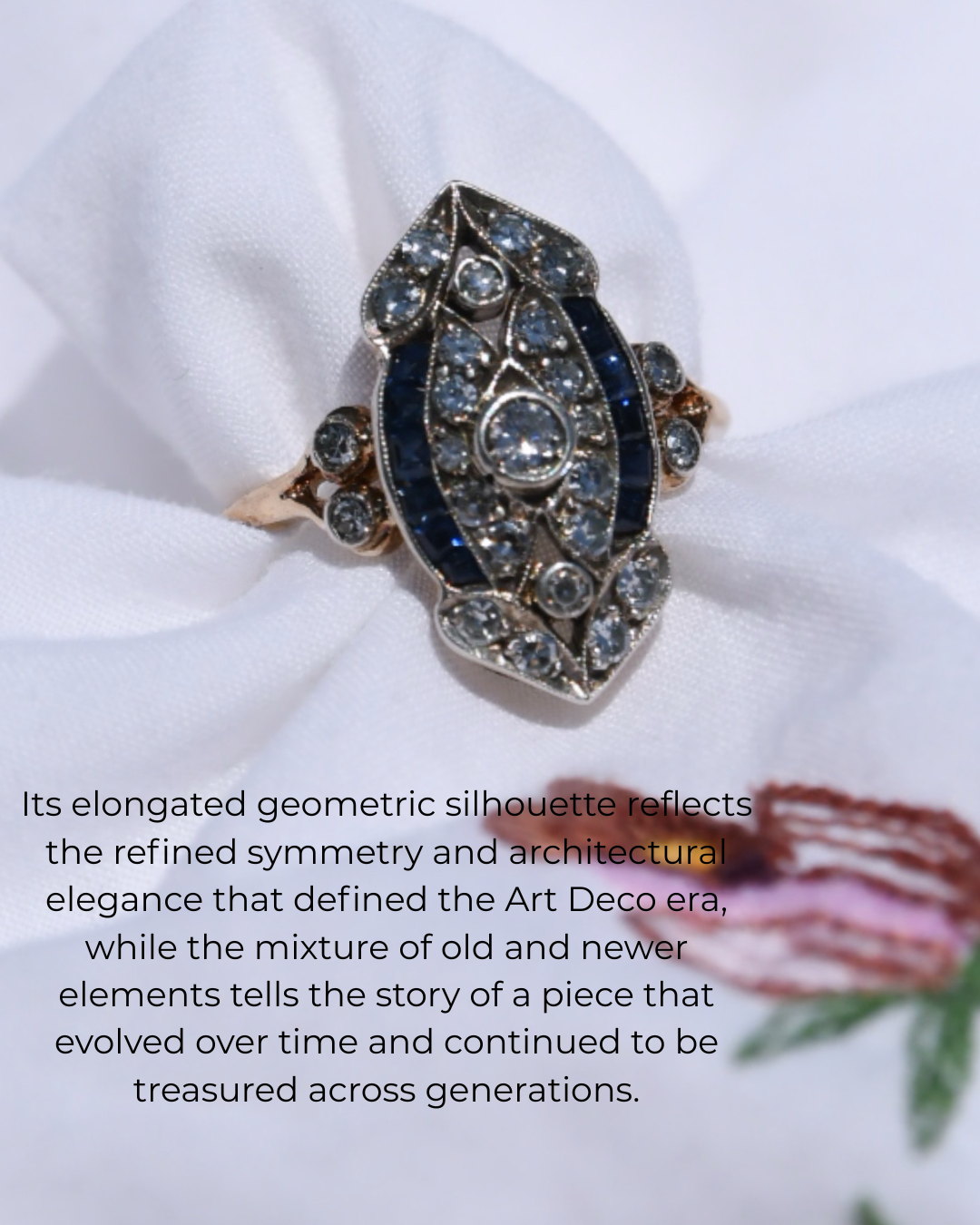 Late Art Deco German Diamond & Sapphire Ring in 18K Gold & Silver | HMB