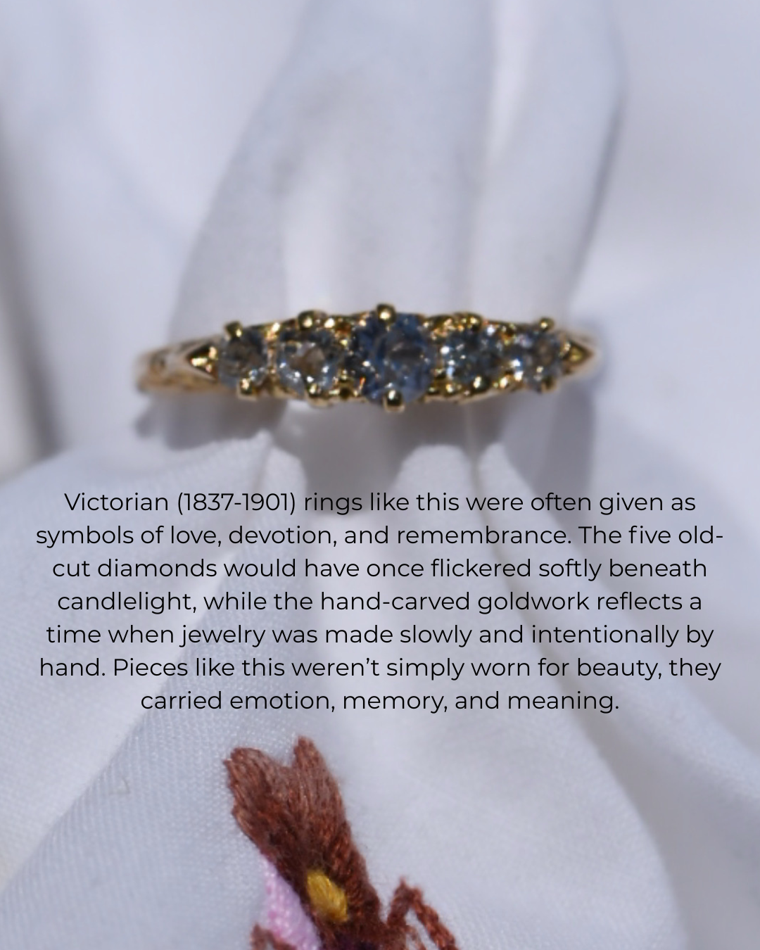 Victorian British 18K Gold Old Mine Cut Diamond Ring | Antique Five Stone Diamond Band by WC & Co