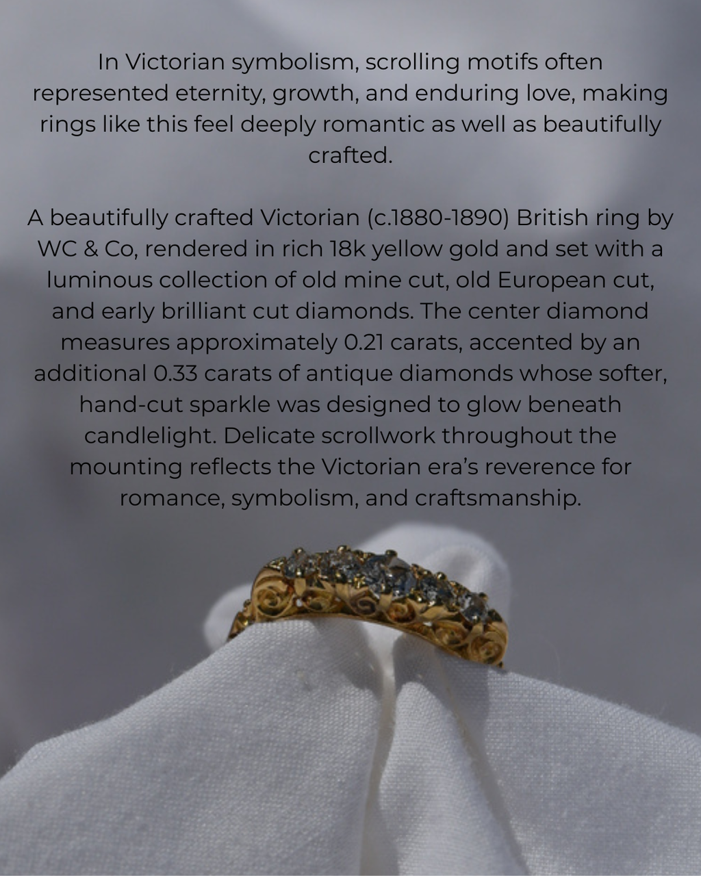 Victorian British 18K Gold Old Mine Cut Diamond Ring | Antique Five Stone Diamond Band by WC & Co