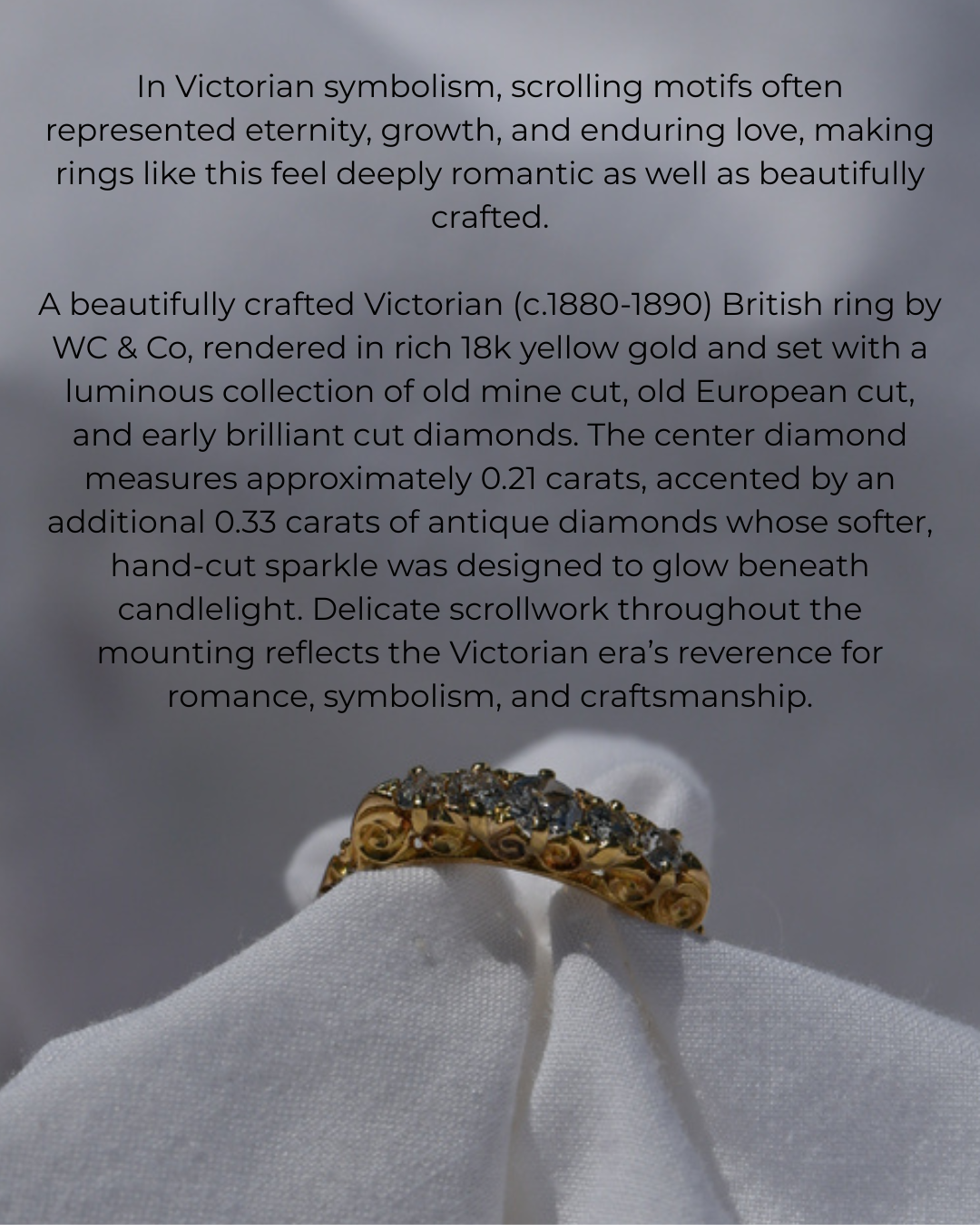 Victorian British 18K Gold Old Mine Cut Diamond Ring | Antique Five Stone Diamond Band by WC & Co