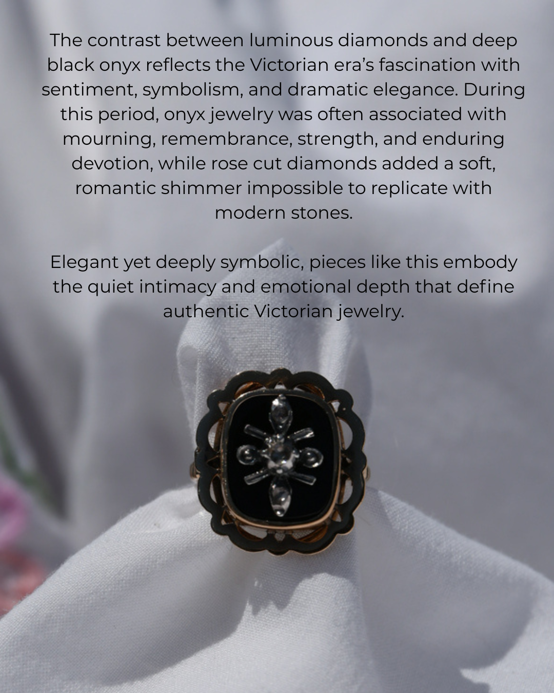 Victorian Belgian Onyx & Rose Cut Diamond Ring in 14K Gold | Circa 1900