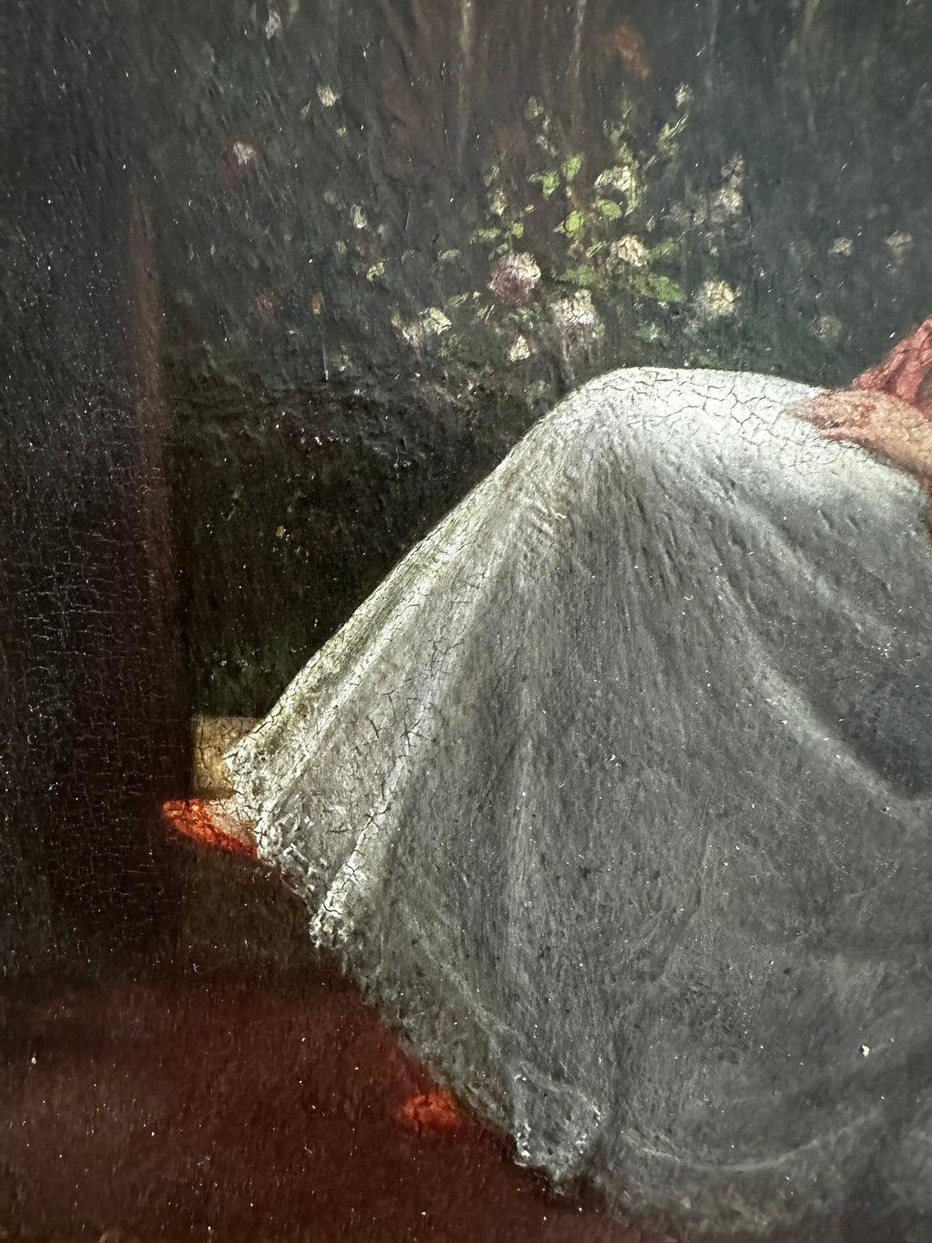 Signed Jacques Léon Dusautoy (1817–1894) French Romantic Interior with Seated Lady & Garden Fountain | Antique 19th-Century Oil on Panel