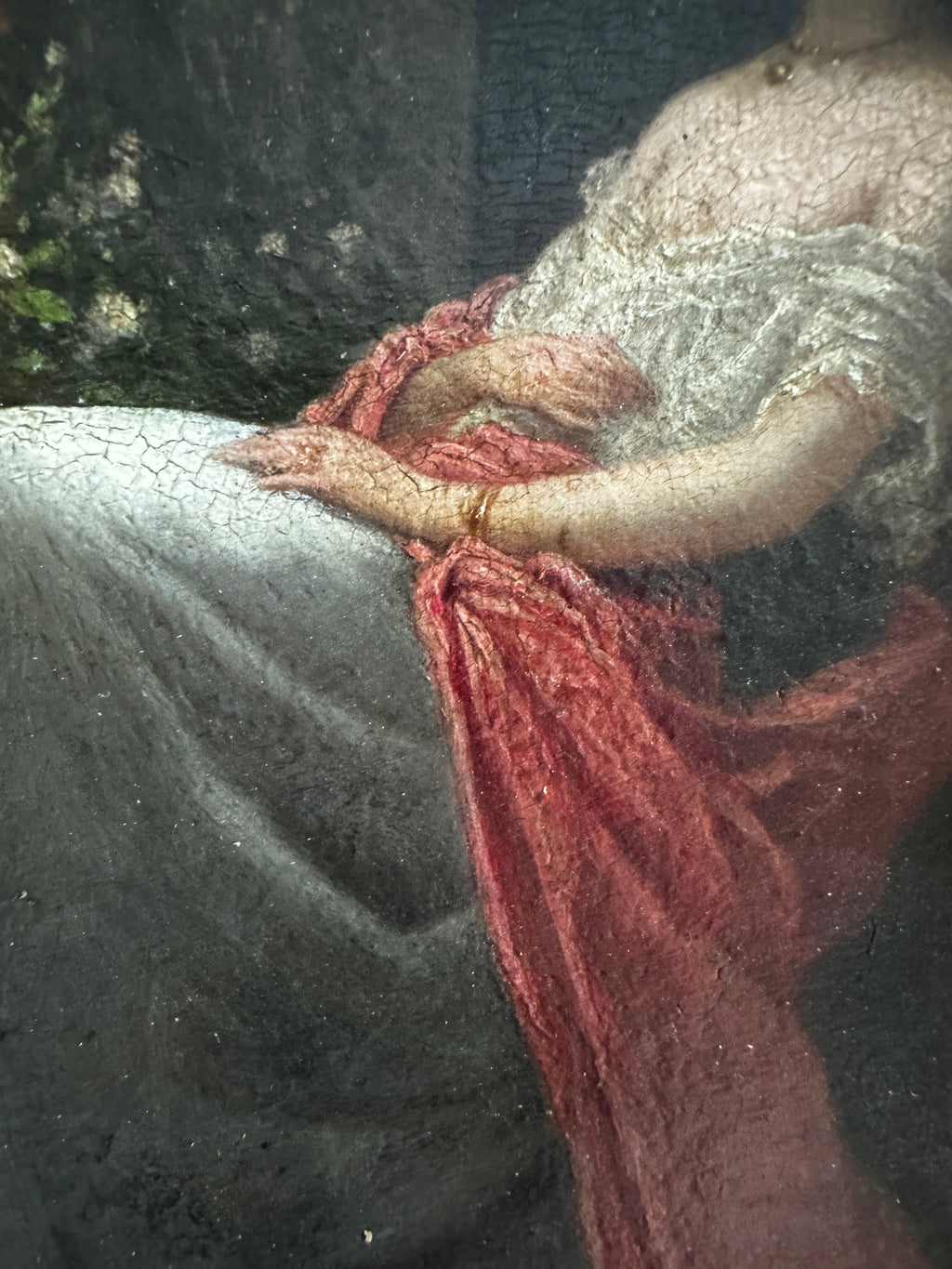 Signed Jacques Léon Dusautoy (1817–1894) French Romantic Interior with Seated Lady & Garden Fountain | Antique 19th-Century Oil on Panel