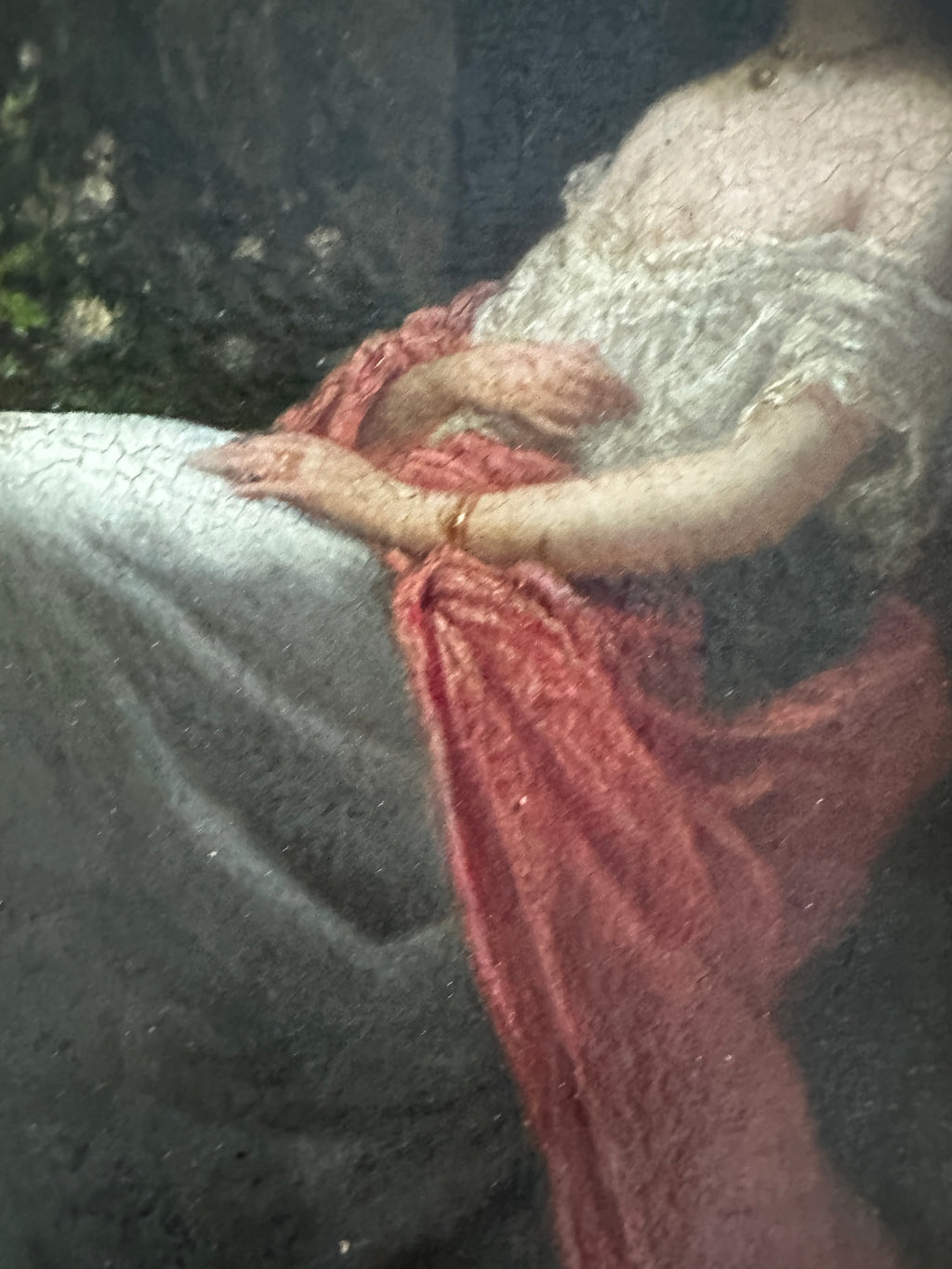 Signed Jacques Léon Dusautoy (1817–1894) French Romantic Interior with Seated Lady & Garden Fountain | Antique 19th-Century Oil on Panel