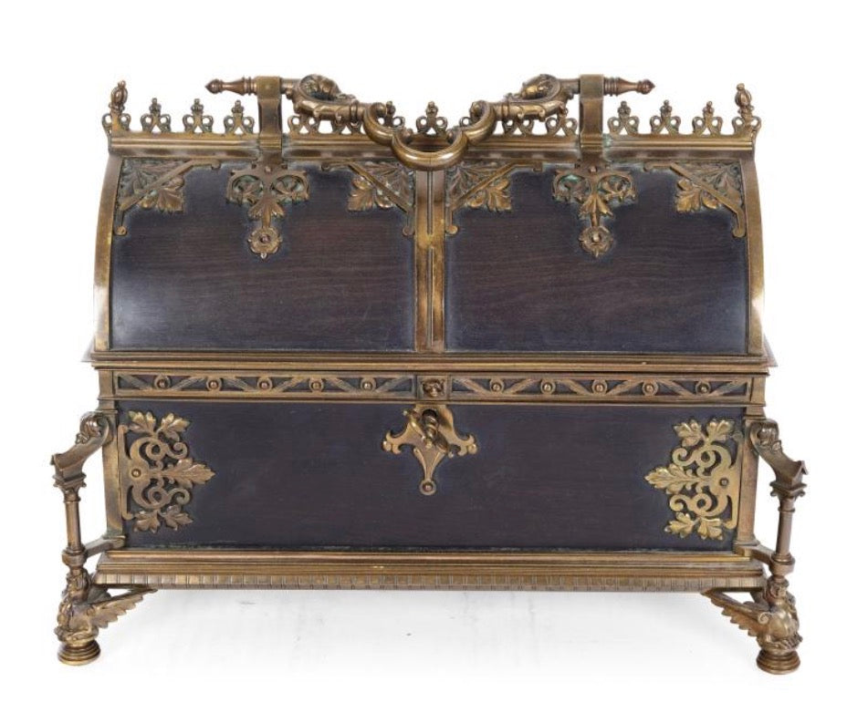 Exceptional 19th-Century Gothic Revival Bronze-Mounted Cassette (Casket) with Iron Interior