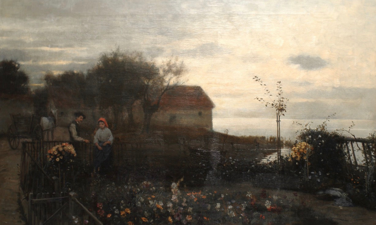 19th Century German School Romantic Garden Scene, Oil on Canvas, Karl Bennewitz von Loefen Jr.