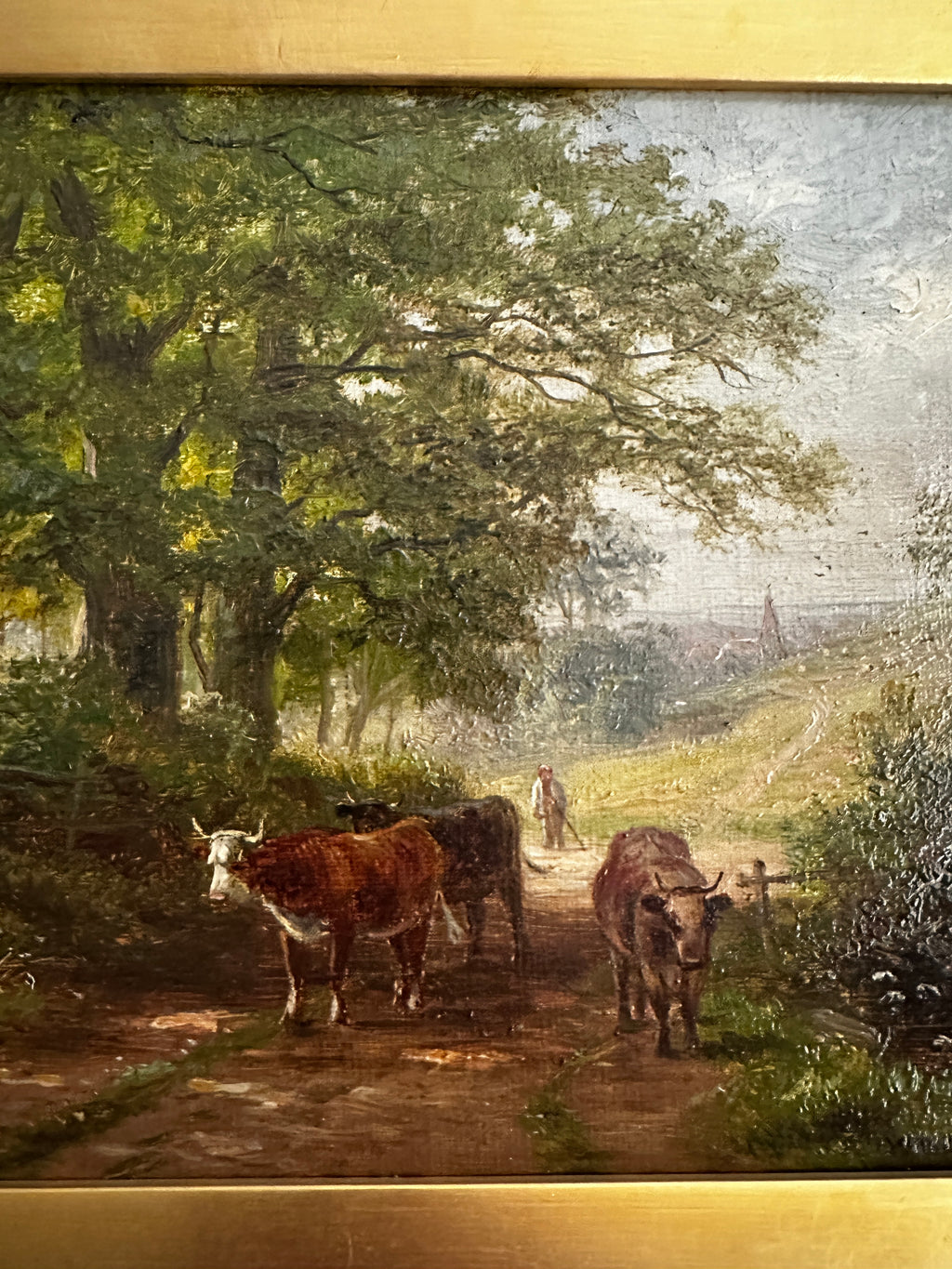 Antique Victorian British Pastoral Landscape with Cattle, Signed W. Lewis, Oil on Canvas, English Country Scene