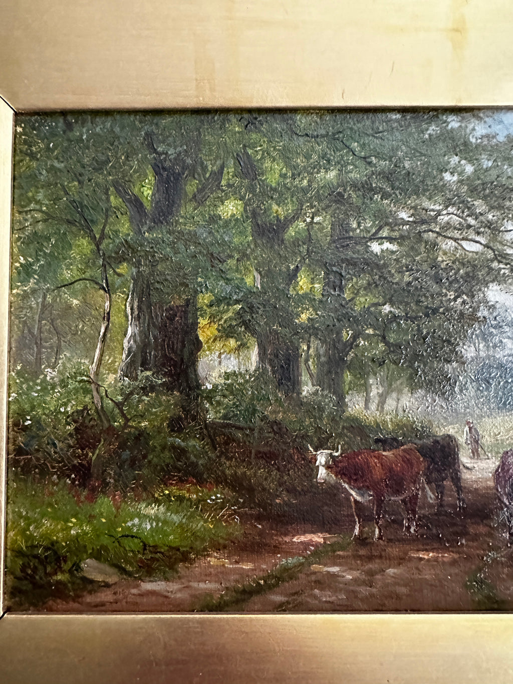 Antique Victorian British Pastoral Landscape with Cattle, Signed W. Lewis, Oil on Canvas, English Country Scene