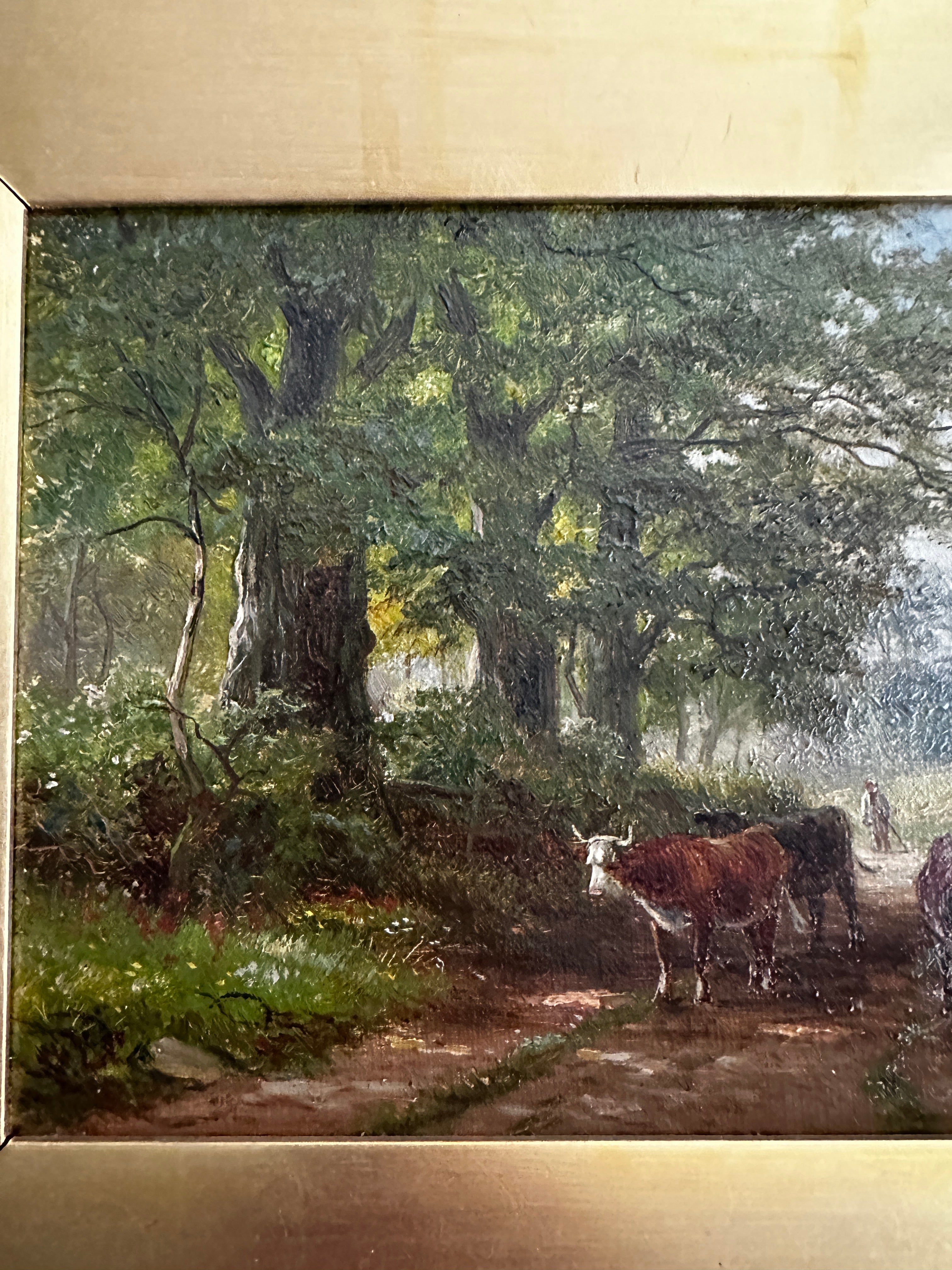 Antique Victorian British Pastoral Landscape with Cattle, Signed W. Lewis, Oil on Canvas, English Country Scene