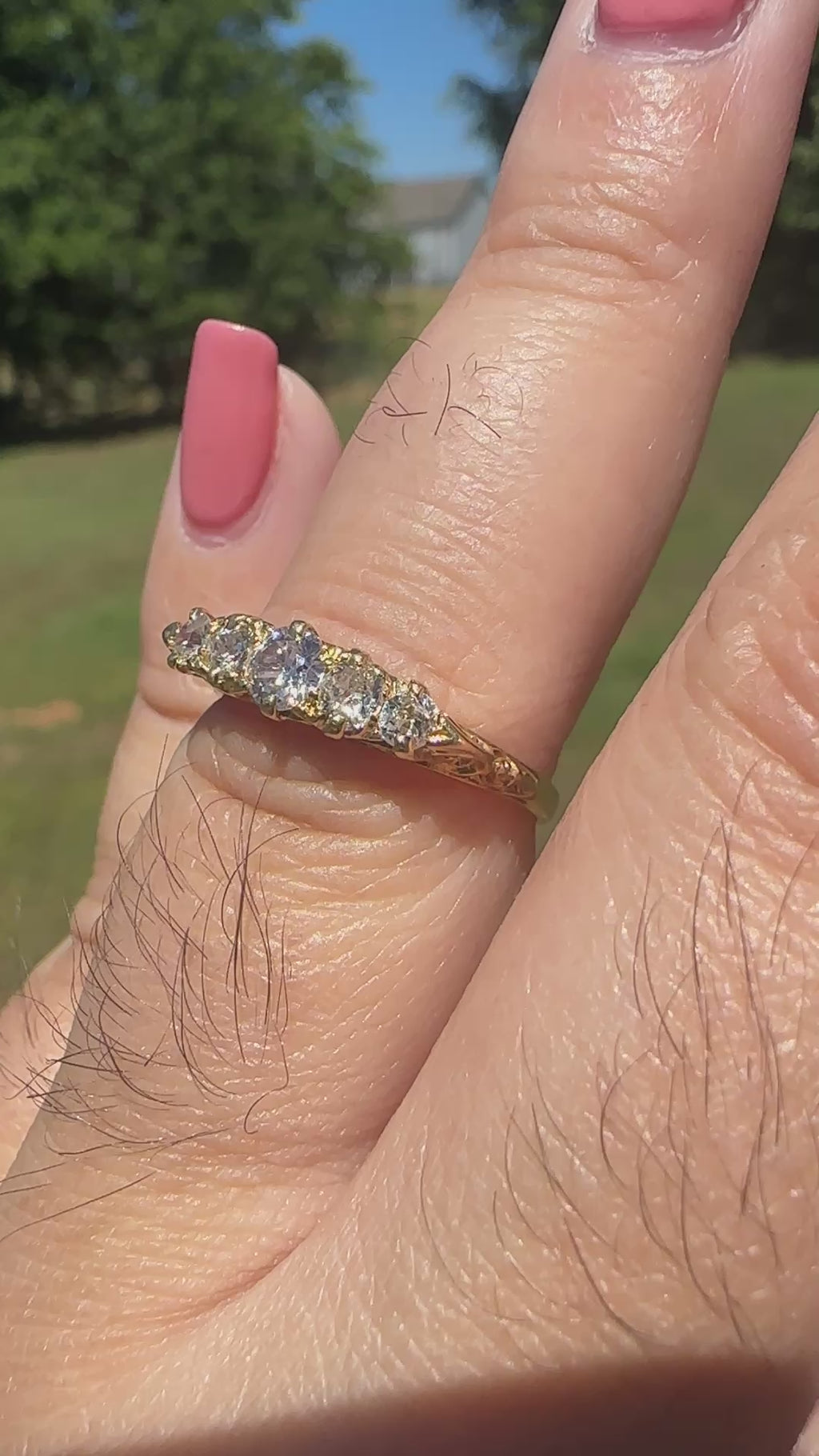 Victorian British 18K Gold Old Mine Cut Diamond Ring | Antique Five Stone Diamond Band by WC & Co