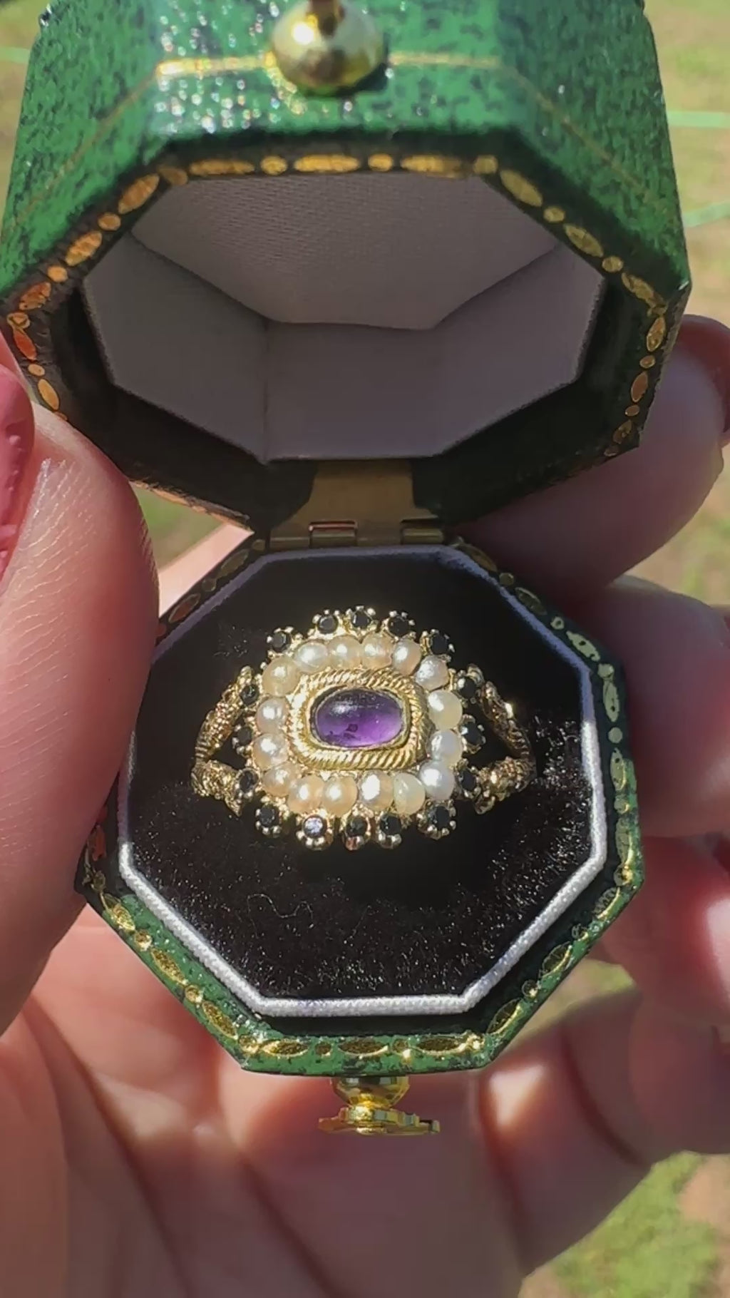 Georgian Amethyst & Natural Pearl Memorial Ring | Inscribed 1830 New York 10K Gold Sentimental Jewel